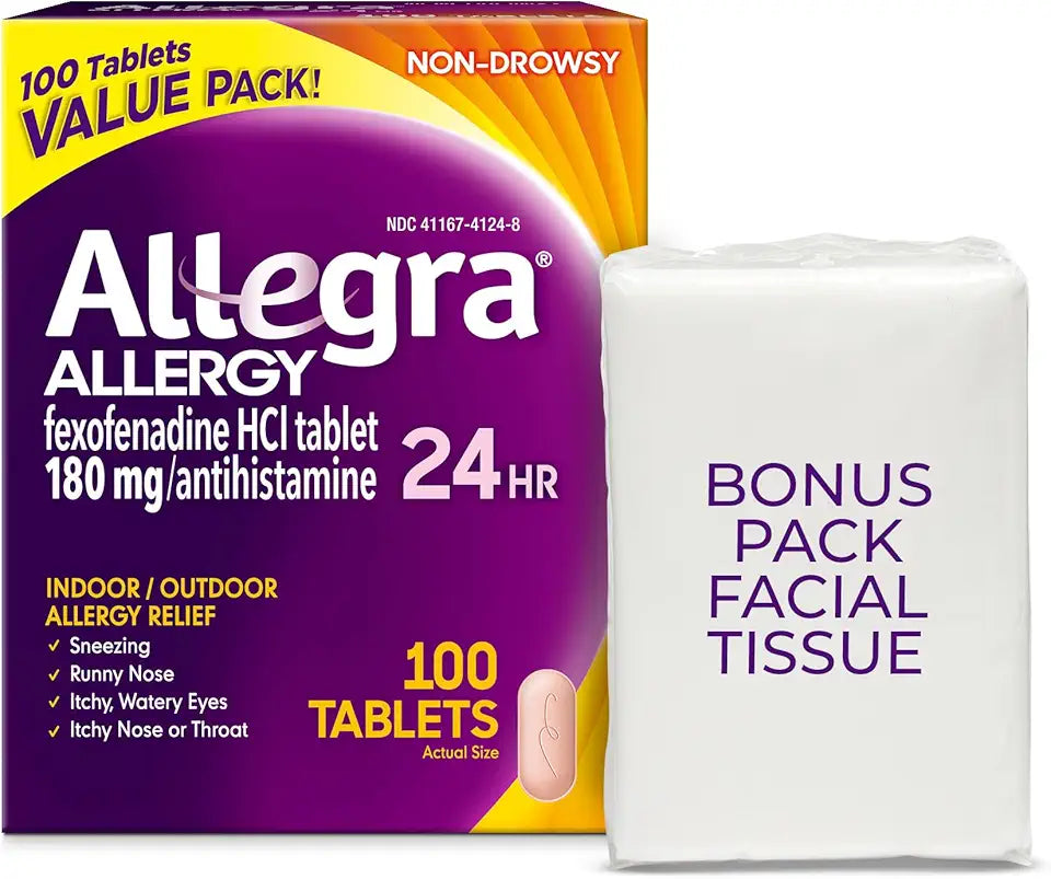 24-Hour Non-Drowsy Allergy Relief Tablets 180 mg Fexofenadine 100-Count P5559