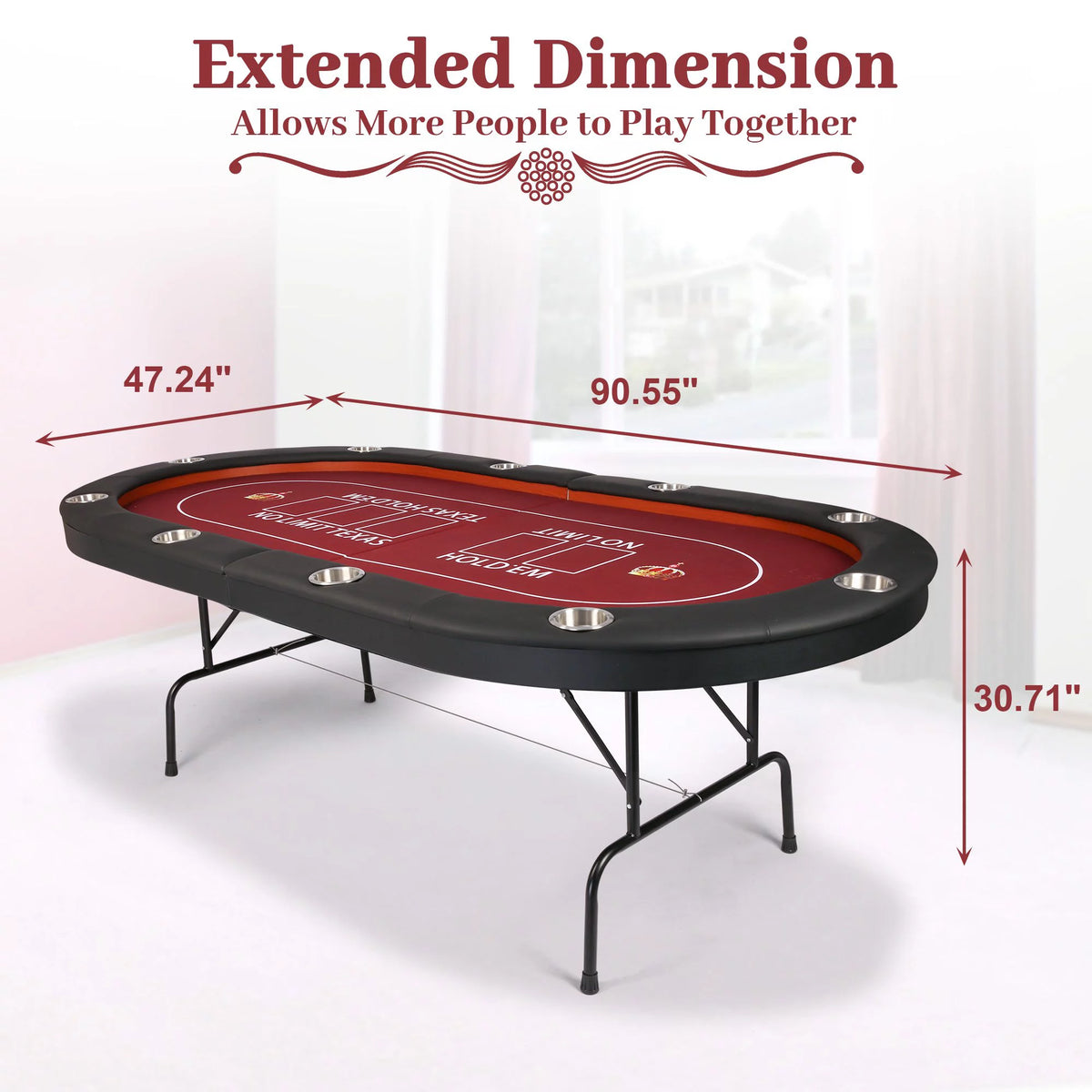 Foldable Poker Table 10 Players Red Felt Q6911