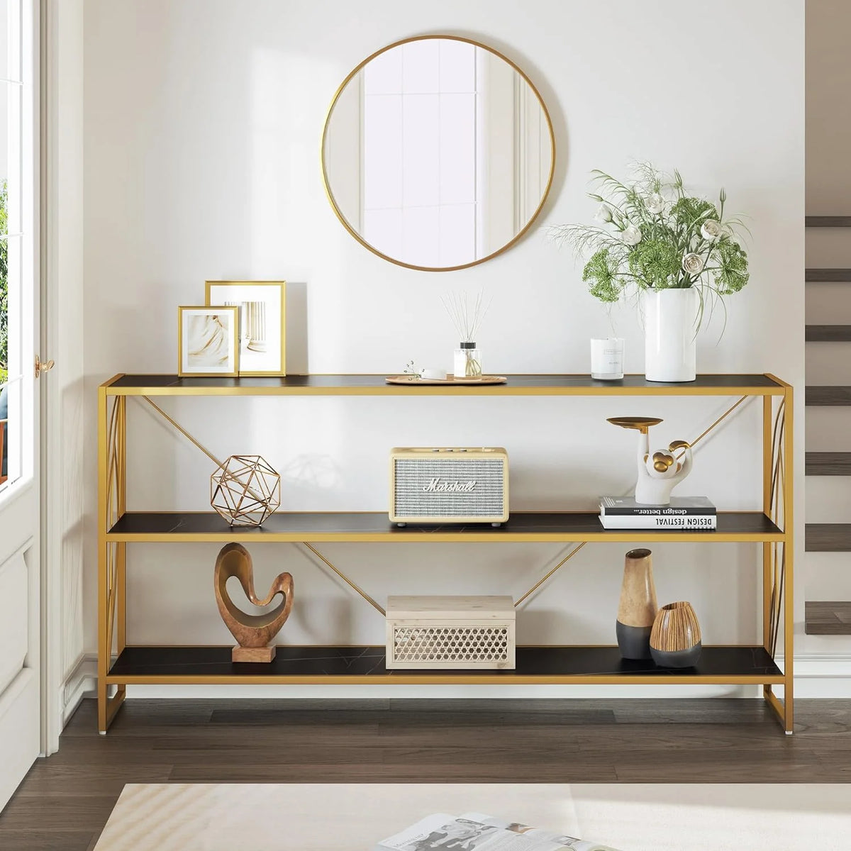 Black 3 Shelf Console Table Z2298