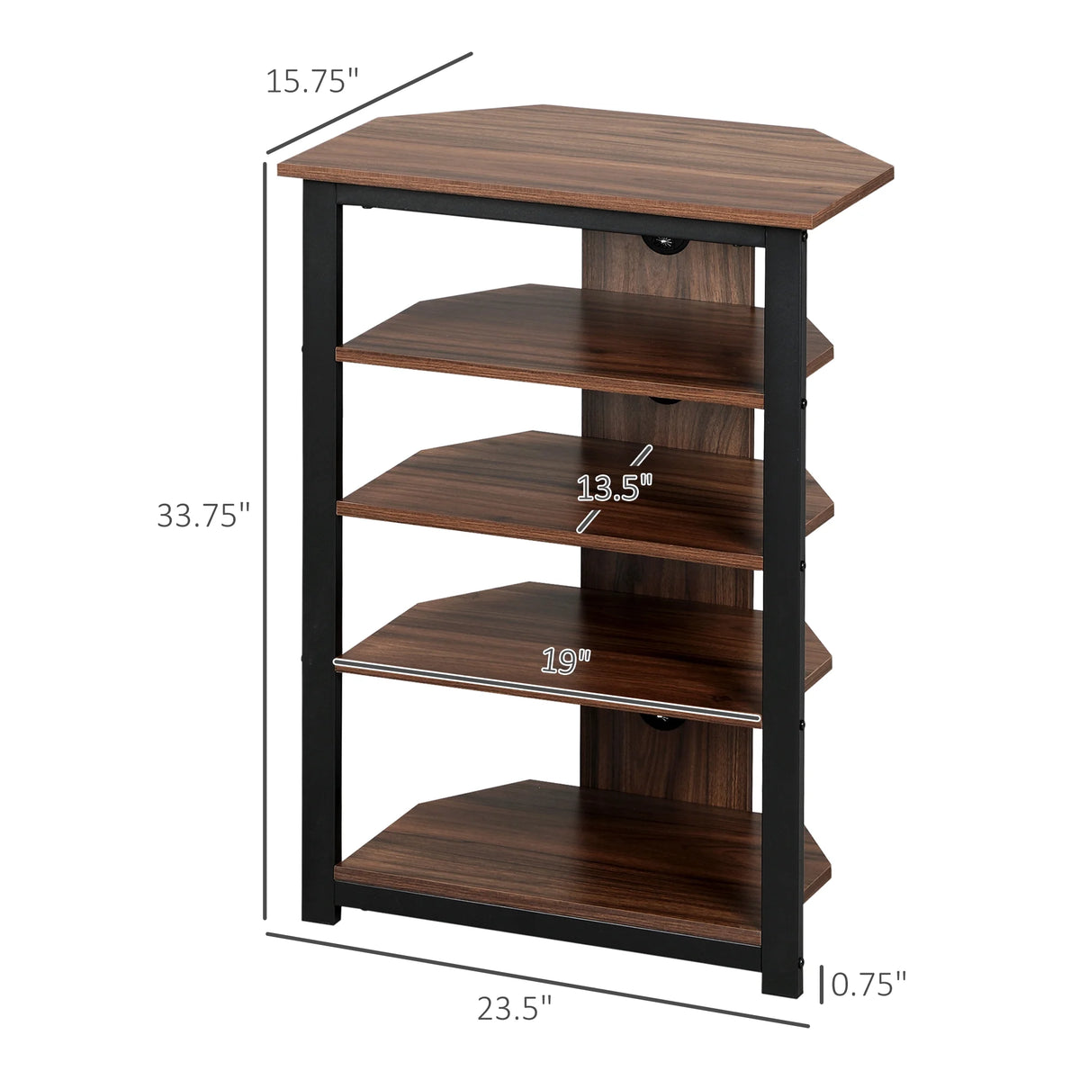 Brown TV Stand with Storage Shelves and Steel Frame P3337