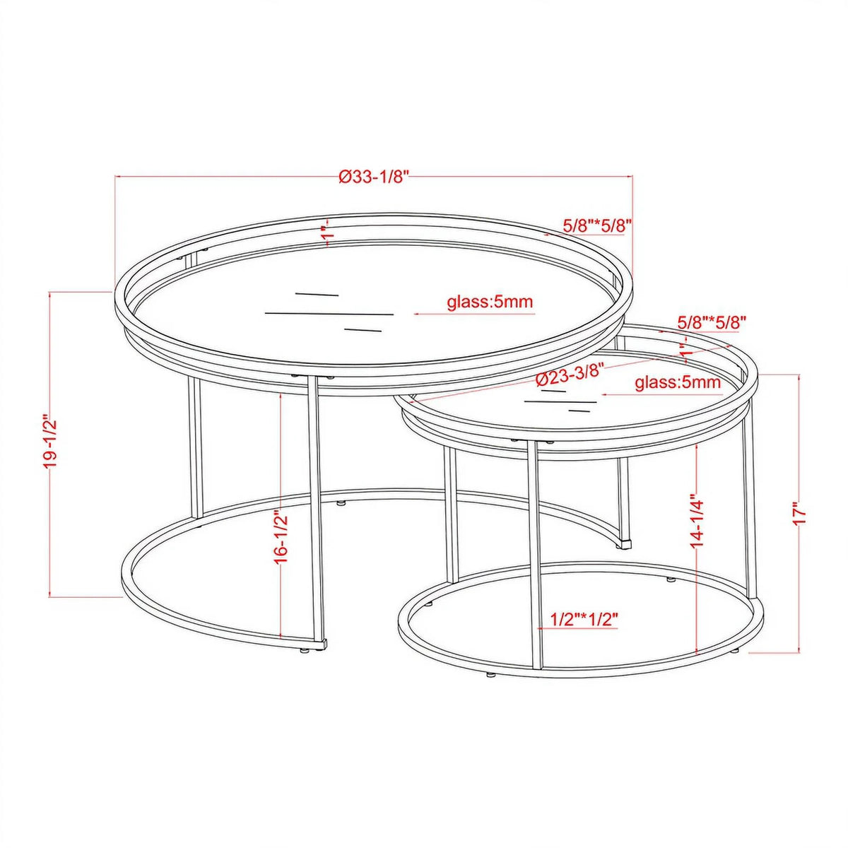 Metal Glass Top 2-Piece Nesting Tables Set C201053