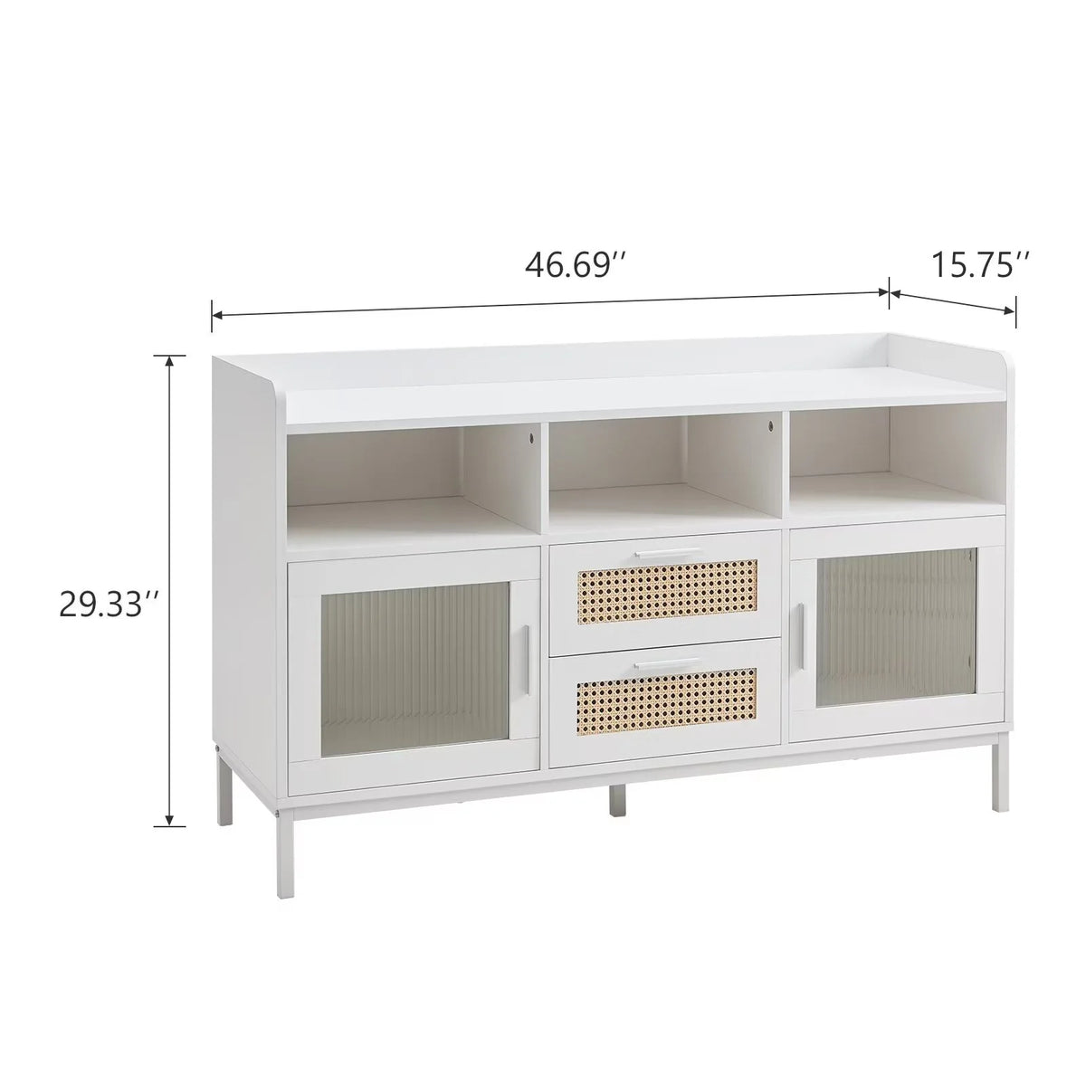 White Buffet Sideboard Cabinet with Acrylic Doors and Rattan Drawer W97608