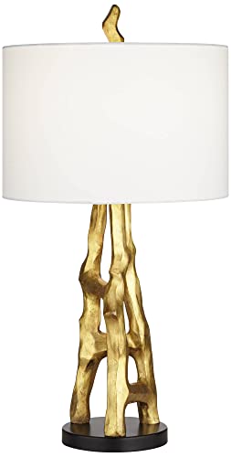 Modern Gold End Table Lamp with White Shade Q2719