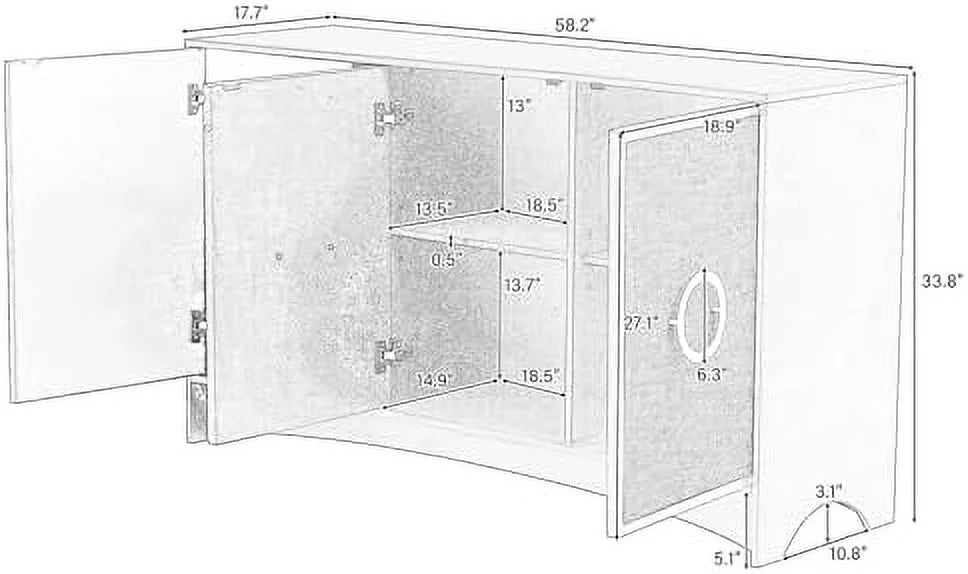 Solid Wood 4 Doors Sideboard Cabinet E5487