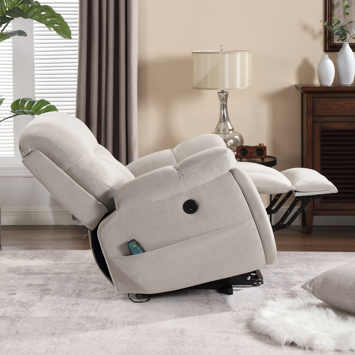 Large Power Lift Recliner Chair with Massage and Heat, Beige A264593
