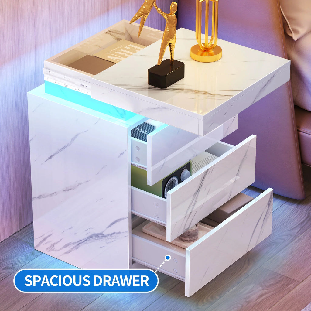 Set of 2 LED Nightstand with 3 Drawers A995