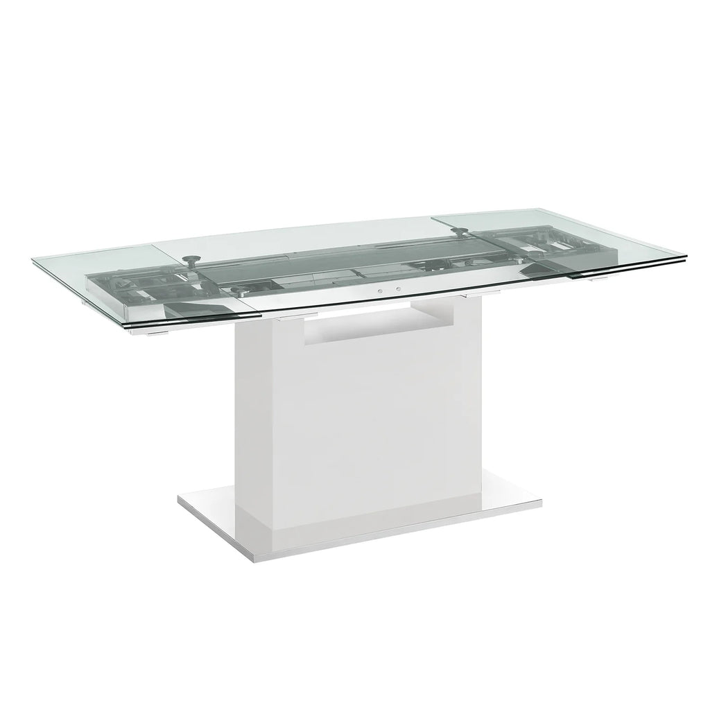 Clear Glass Dining Table with High Gloss White Lacquer Base I621