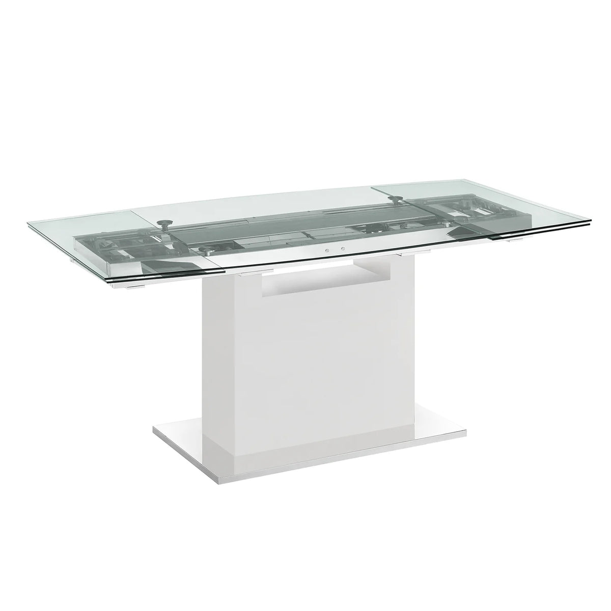Clear Glass Dining Table with High Gloss White Lacquer Base I621