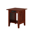 Solid Hardwood End Table with USB Charger Set of 2 Walnut D848