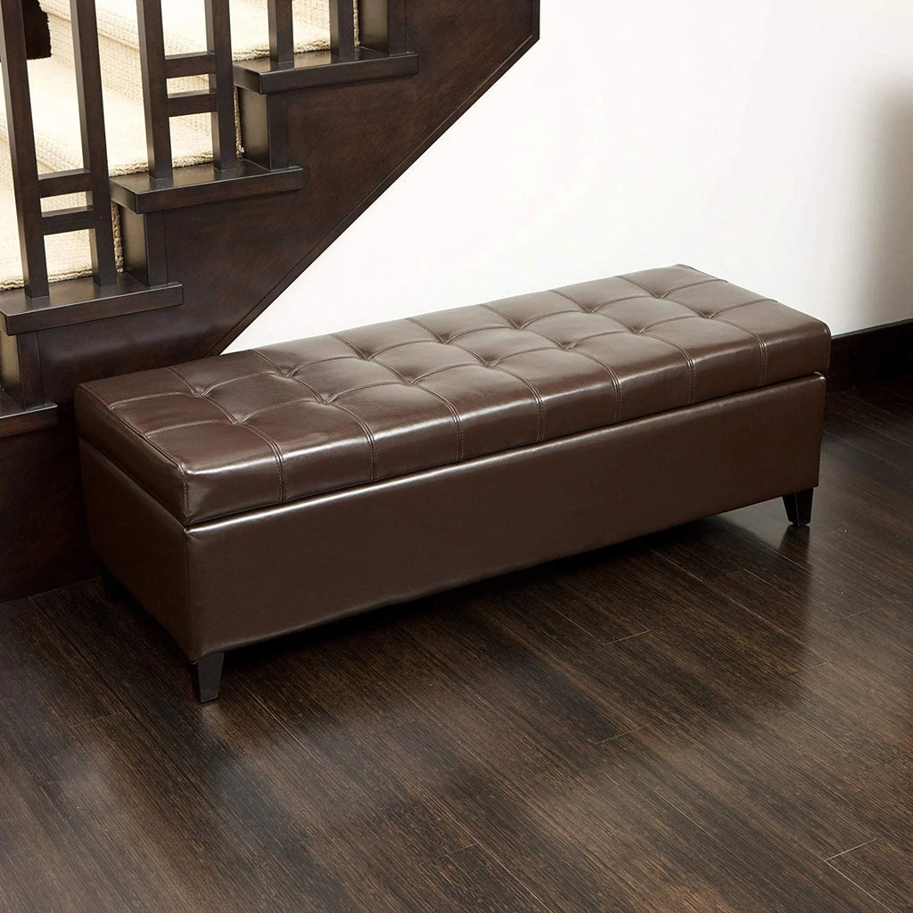 Brown Tufted Storage Ottoman Bench F6513
