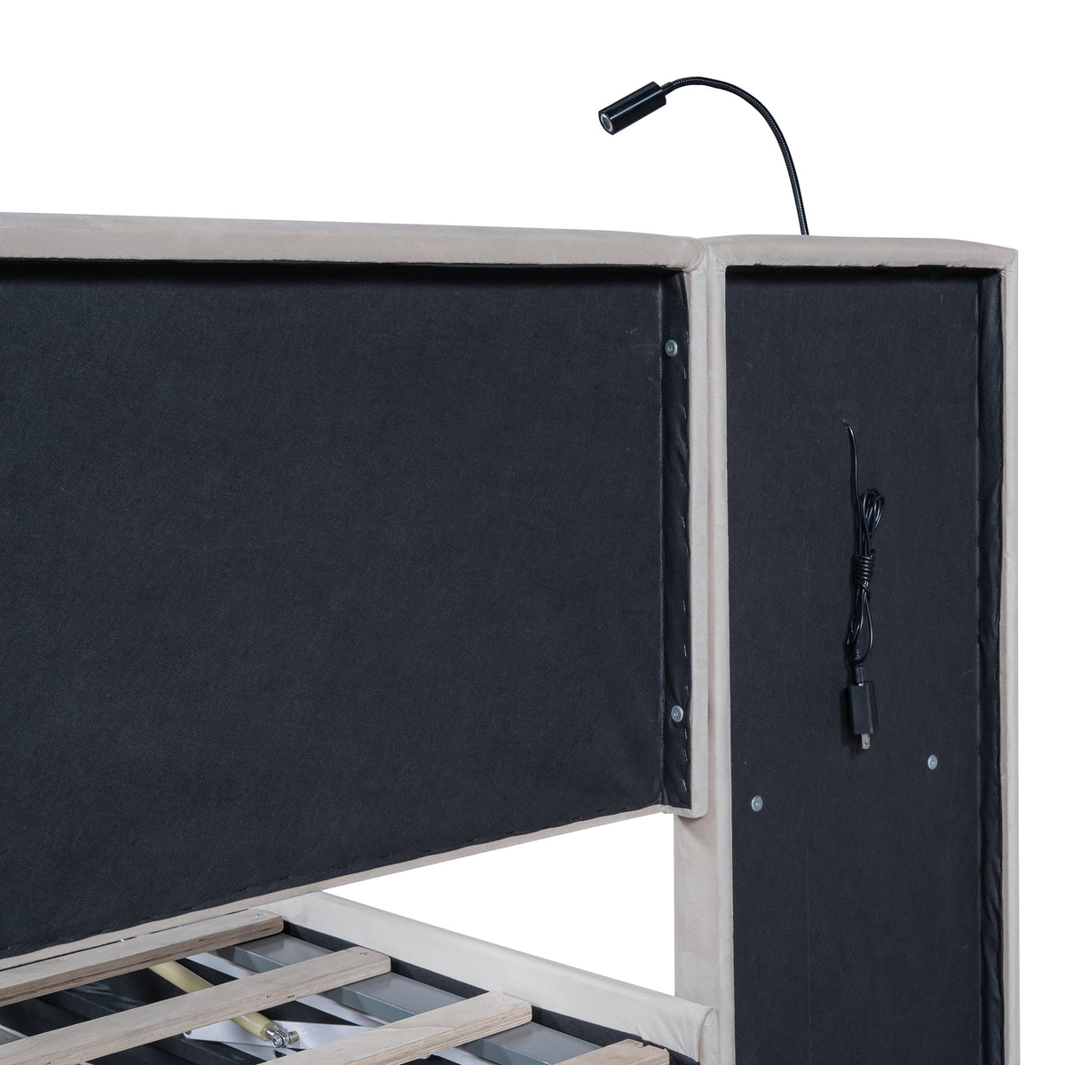 White Upholstered Platform Bed with Lift up Storage and LED Headboard D526729
